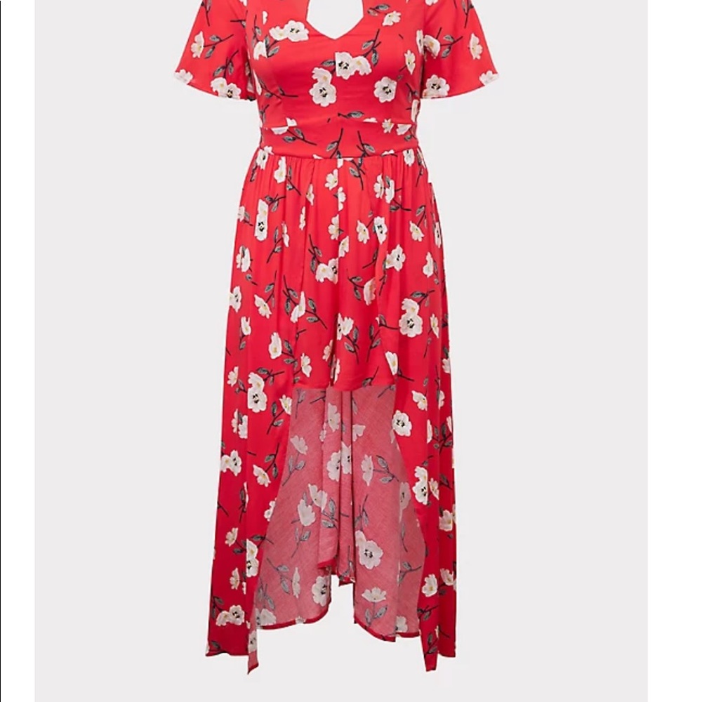 RED FLORAL CHALLIS WALK THROUGH ROMPER